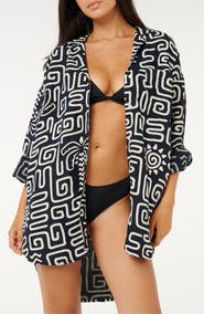 Rip Curl Sunset Luau Print Button-Up Oversize Blouse