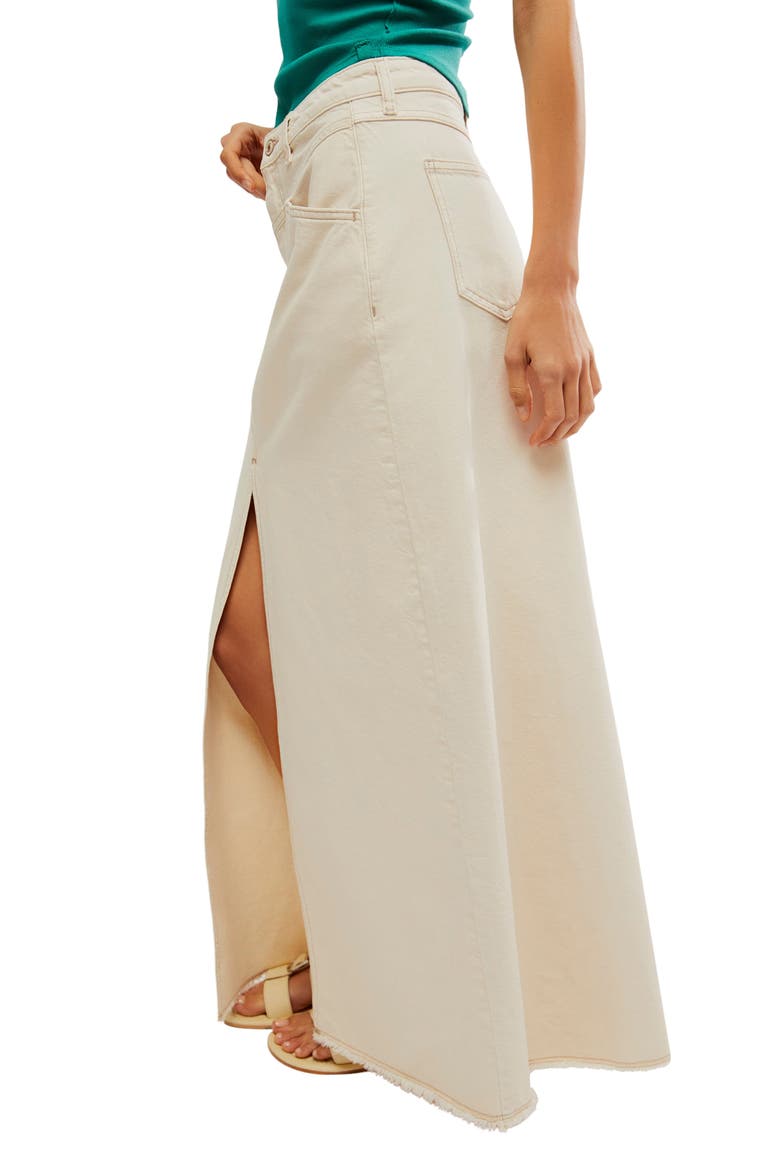 Come as You Are Frayed Hem Denim Maxi Skirt, Alternate, color, WISP