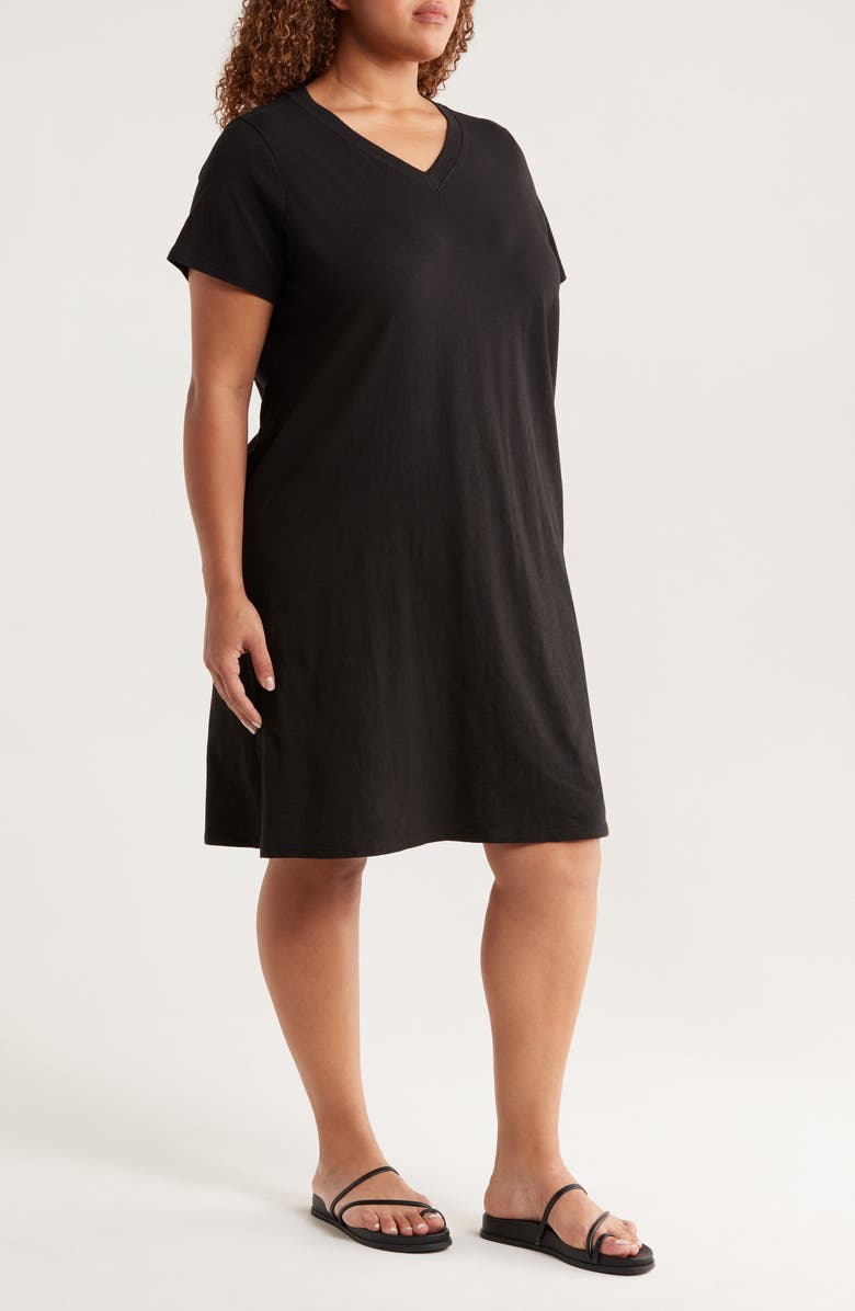 Eileen Fisher V-Neck Organic Cotton T-Shirt Dress, Alternate, color, Black