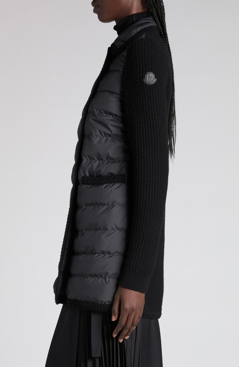 Moncler Double Breasted Knit & Quilted Down Longline Cardigan, Alternate, color, Black