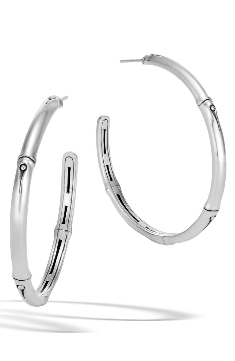 John Hardy Bamboo Collection Large Sterling Silver Hoop Earrings, Main, color, 