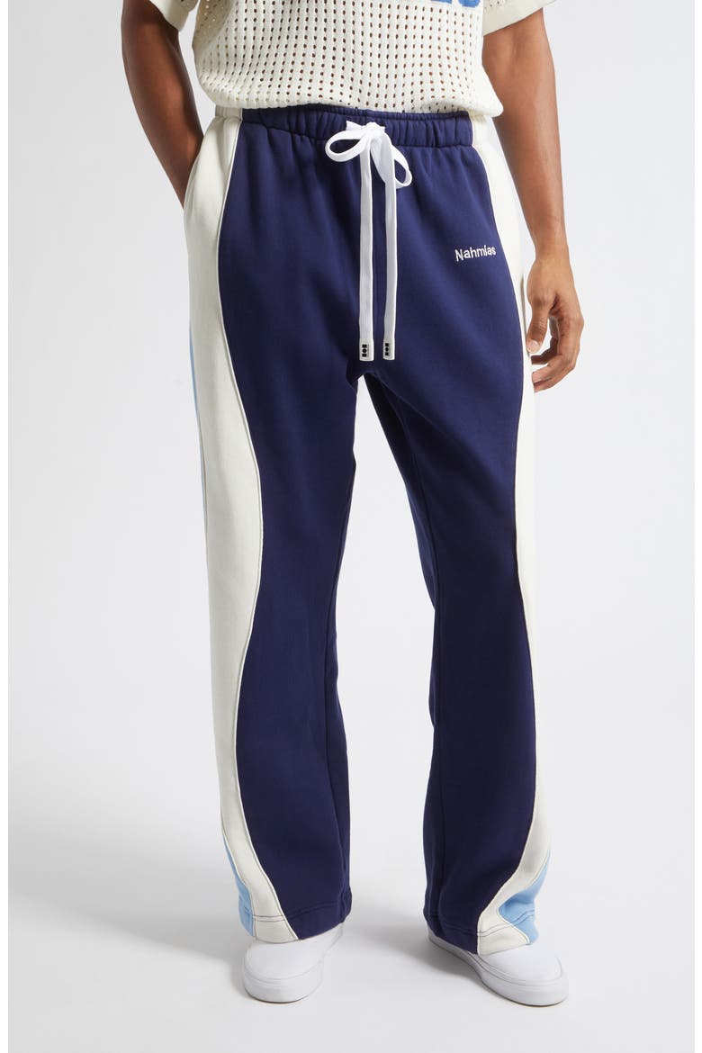 Ollie Paneled Cotton Sweatpants, Main, color, WORN NAVY