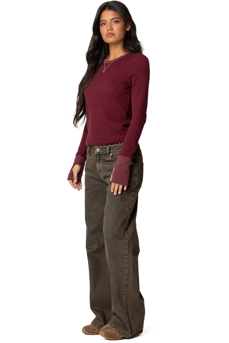 Waffle Long Sleeve T-Shirt, Alternate, color, BURGUNDY