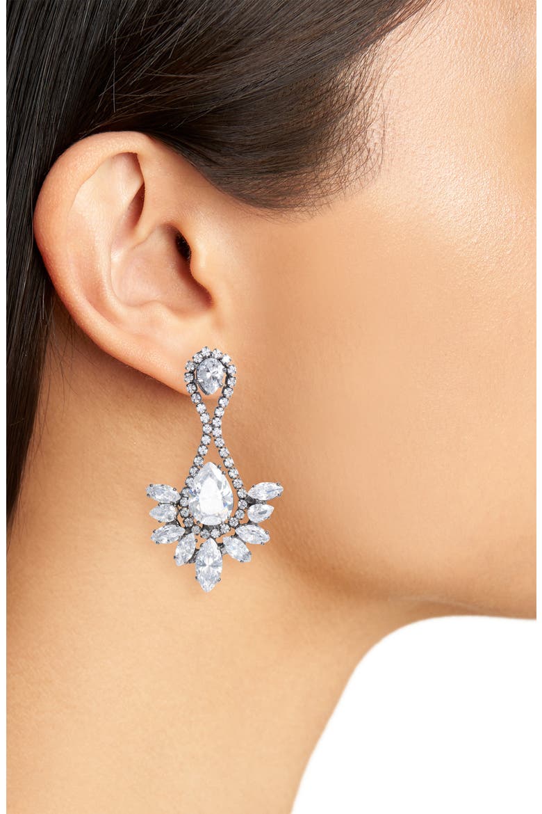 Teardrop Earrings, Alternate, color, CRYSTAL/ BLACK