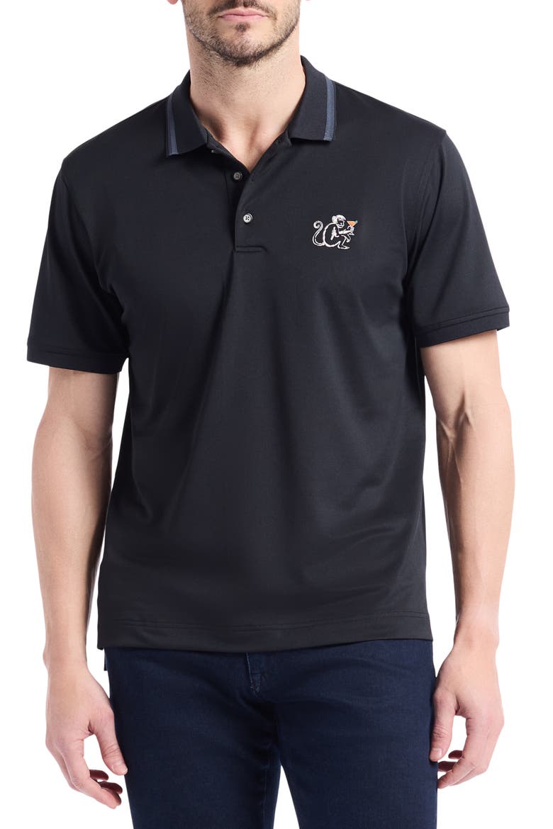 Monkey Business Embroidered Cotton Piqué Polo, Main, color, BLACK