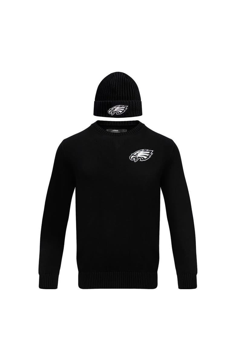 PRO STANDARD Men's Pro Standard Black Philadelphia Eagles Crewneck Pullover Sweater & Cuffed Knit Hat Box Gift Set, Alternate, color, 