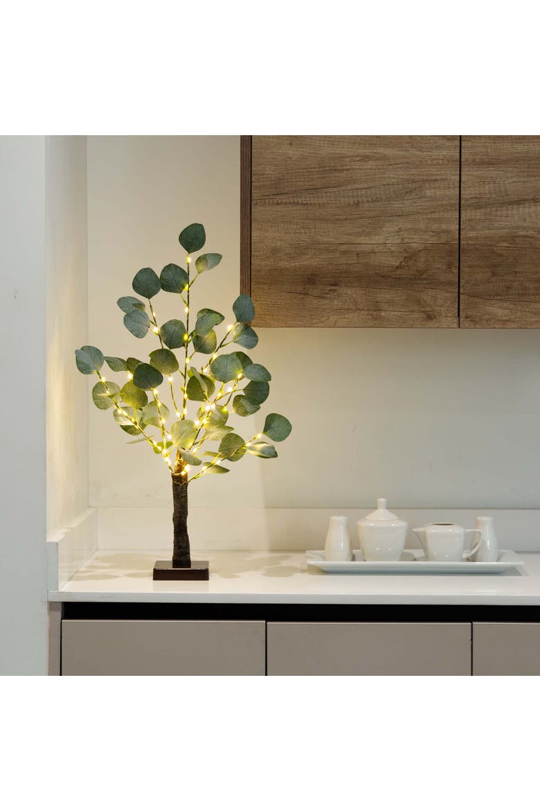 2-ft Lighted Artificial Eucalyptus Tree with 60 Warm White LED Lights, Alternate, color, Green