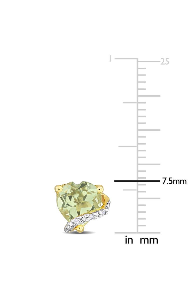 DELMAR 18K Gold Plated Sterling Silver Green Quartz & Diamond Heart Stud Earrings - 0.01ct., Alternate, color, 