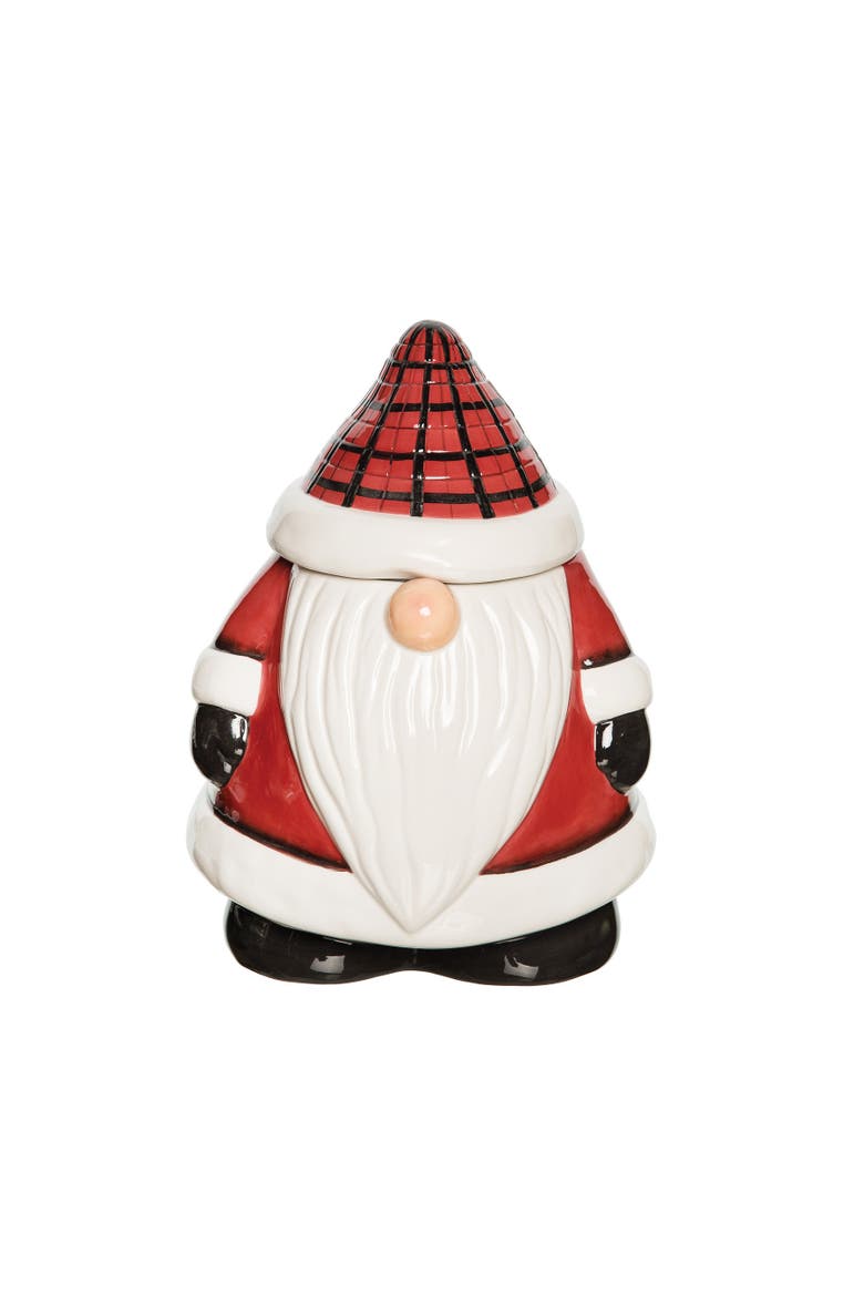 Plaid Gnome Cookie Jar Kitchen Storage Decor, Main, color, Red
