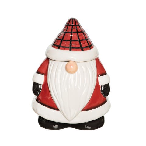 Plaid Gnome Cookie Jar Kitchen Storage Decor