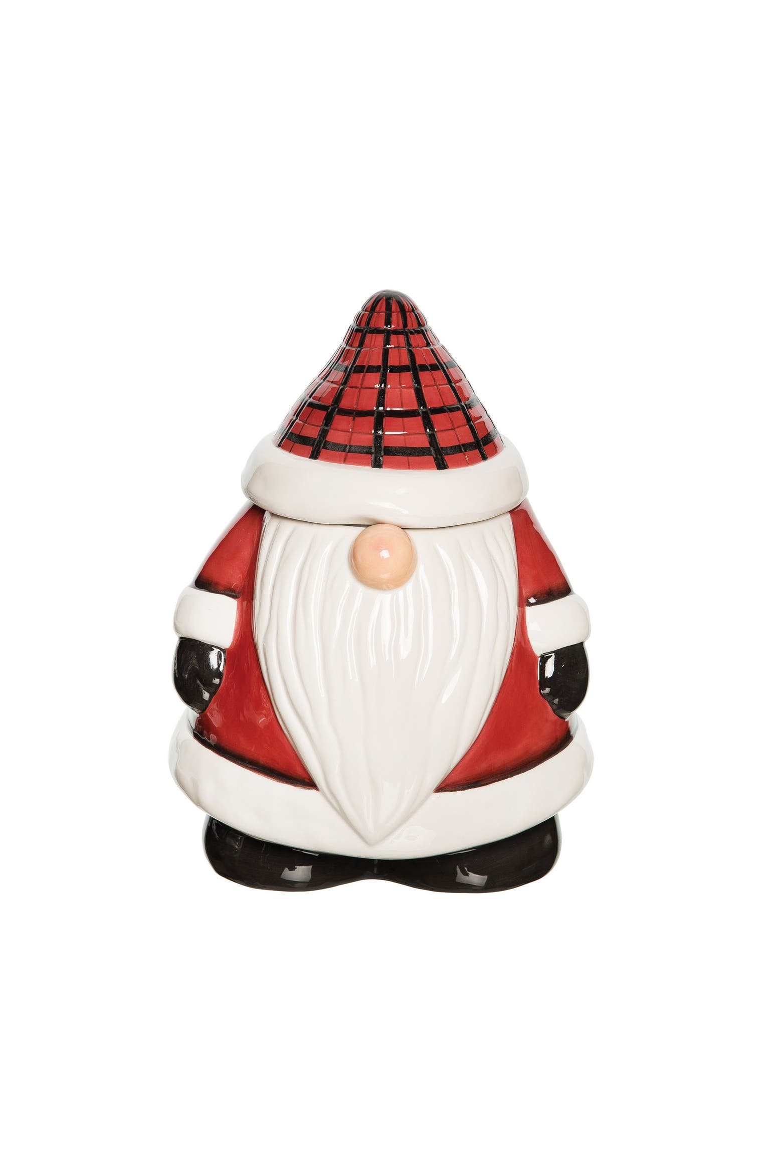 Building Knomes Gallerie II Plaid Christmas Santa Claus Gnome Cookie Jar 6.4