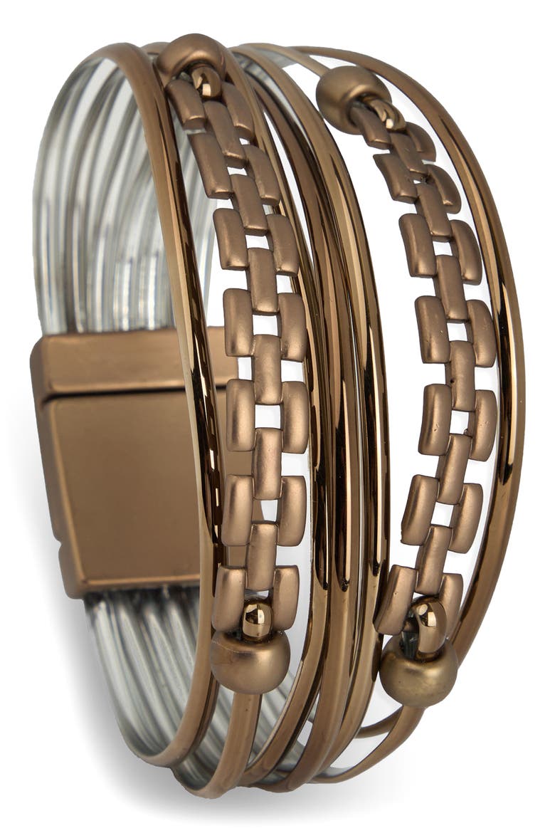 Chain & Cord Layered Bracelet, Main, color, BROWN