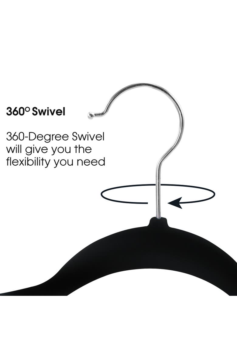 50 Piece Flocked Velvet Clothes Hangers with Stainless Steel Swivel Hooks, Alternate, color, Black