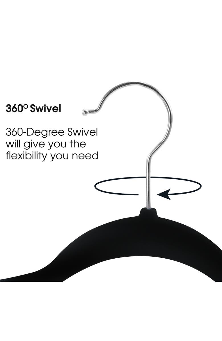 Elama Home 50 Piece Flocked Velvet Clothes Hangers with Stainless Steel Swivel Hooks, Alternate, color, Black