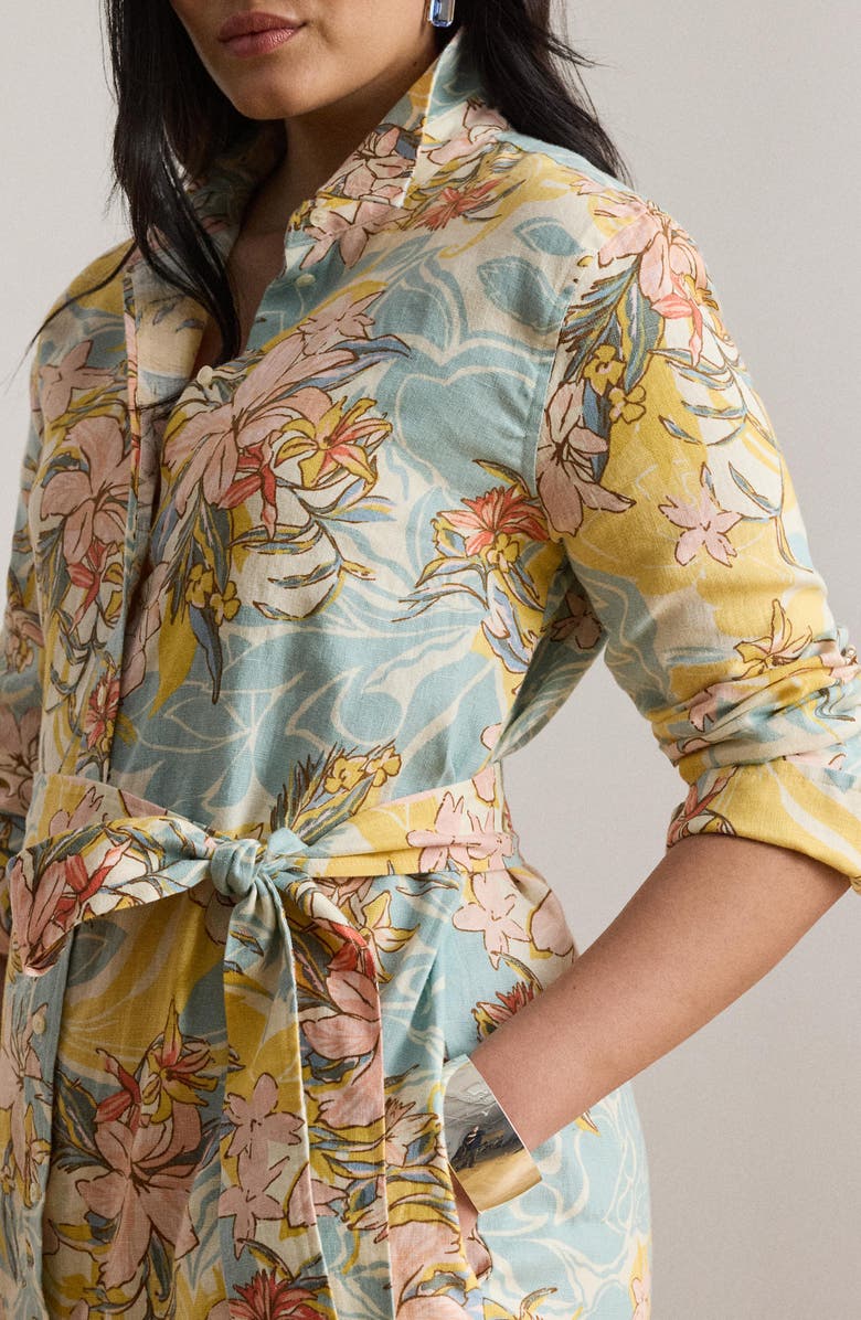 Lauren Ralph Lauren Floral Print Long Sleeve Linen Midi Shirtdress, Alternate, color, Cream Multi