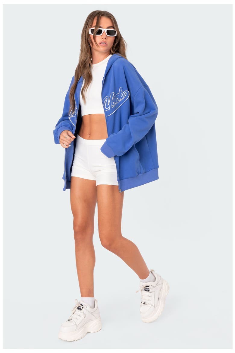 New York Oversize Front-Zip Hoodie, Alternate, color, BLUE
