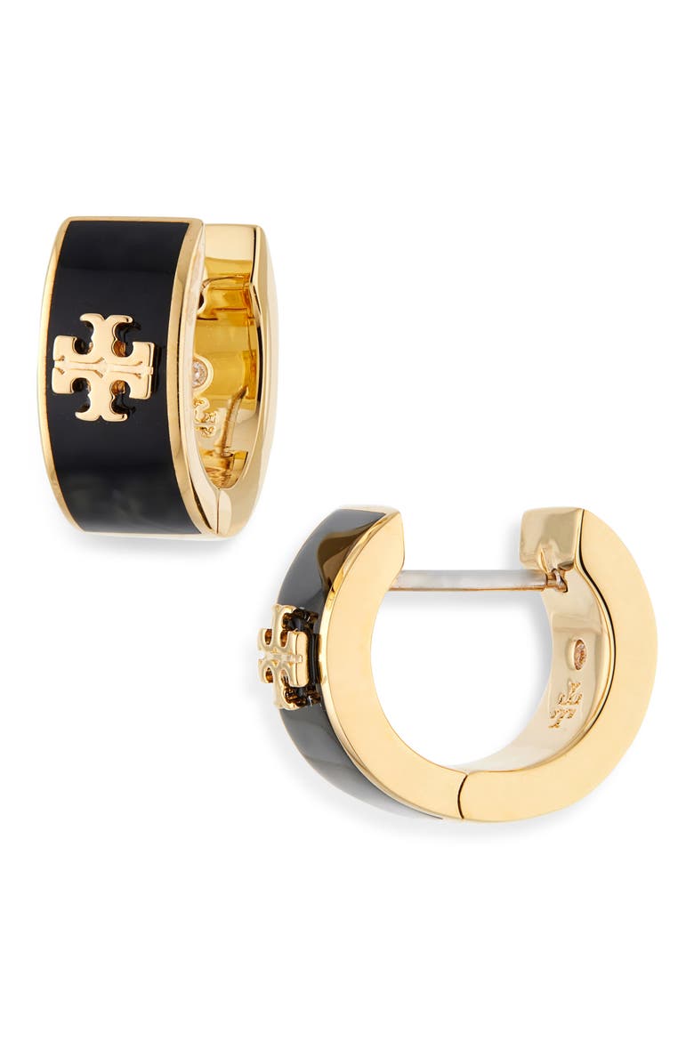 Icon Huggie Earrings, Main, color, TORY GOLD / BLACK