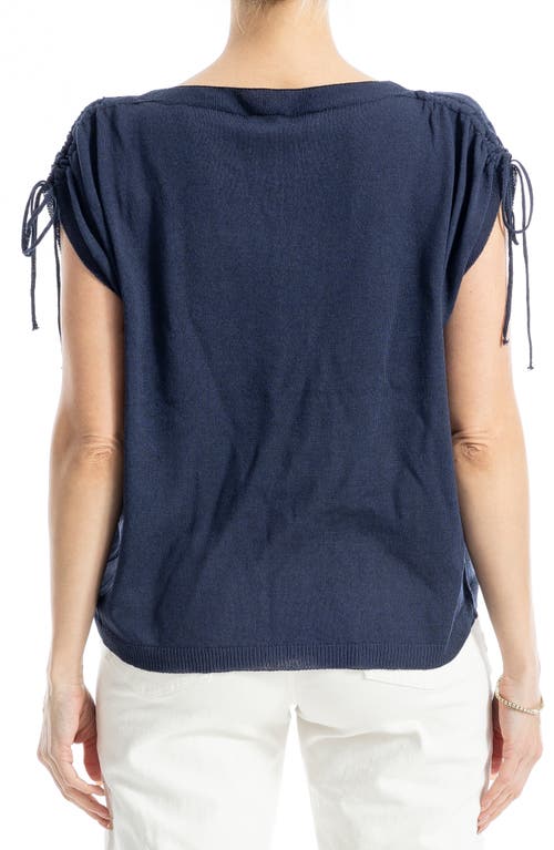 Max Studio Ruched Shoulder Short Sleeve Knit Sweater In Blue