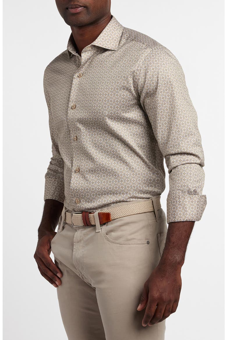 Geometric Print Cotton Sport Shirt, Alternate, color, DUNE