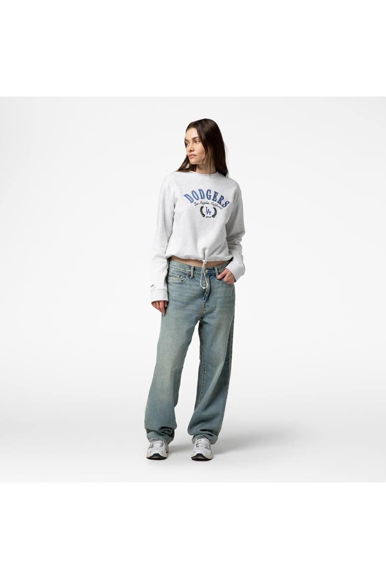 Women's Mitchell & Ness Heather Gray Los Angeles Dodgers Cropped Toggle Pullover Sweatshirt, Alternate, color, Heather Gray