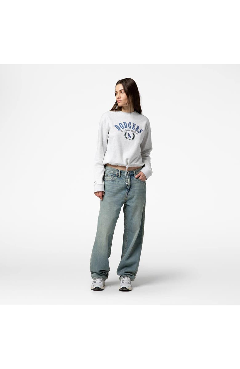 Mitchell & Ness Women's Mitchell & Ness Heather Gray Los Angeles Dodgers Cropped Toggle Pullover Sweatshirt, Alternate, color, Heather Gray