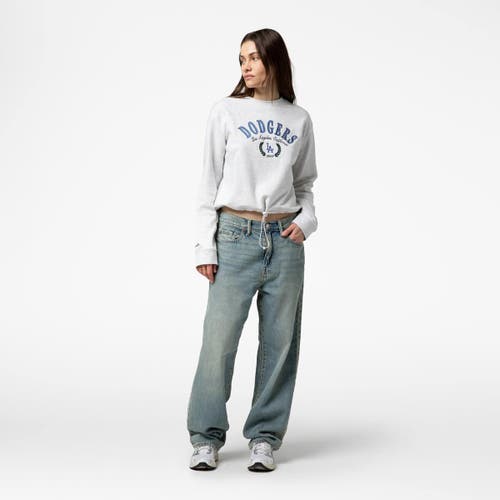 Mitchell & Ness Heather Gray Los Angeles Dodgers Cropped Toggle Pullover Sweatshirt