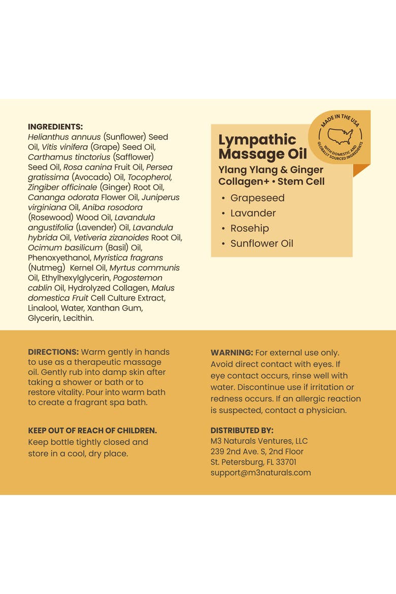 Lymphatic Massage Oil, Ylang Ylang & Ginger, 8oz, Alternate, color, None