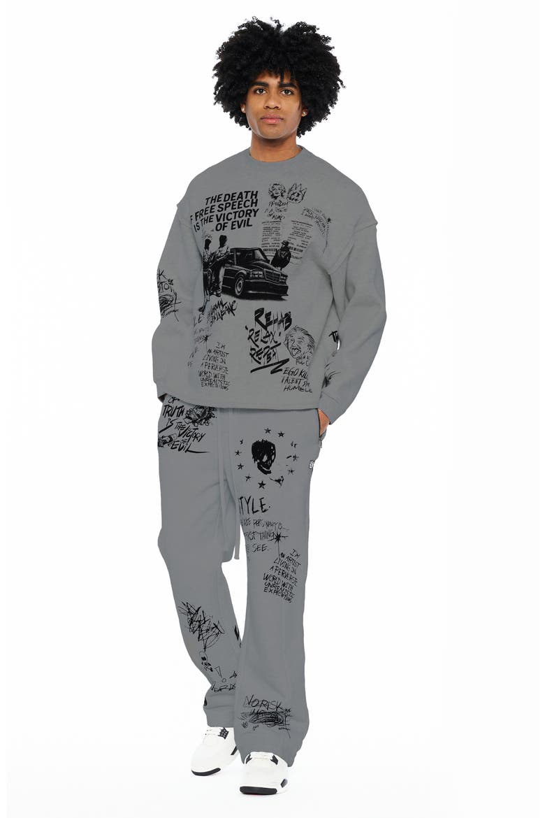 Graphic French Terry Sweatpants, Alternate, color, HEATHER GREY
