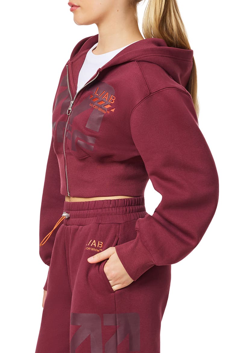 Graphic Cropped Full Zip Hoodie, Alternate, color, BURGUNDY