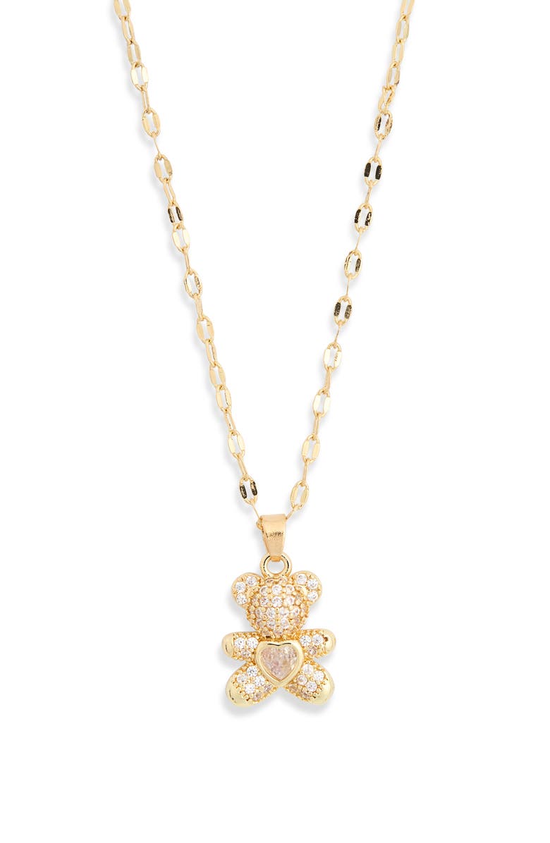 Leith Pavé Cubic Zirconia Teddy Bear Pendant Necklace, Alternate, color, Clear- Gold