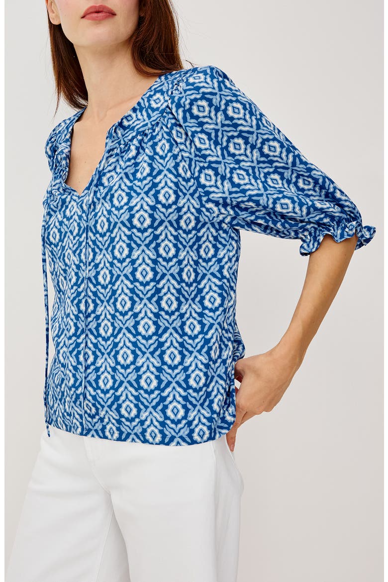 Belina Floral Three-Quarter Sleeve Top, Alternate, color, BLUE IKAT