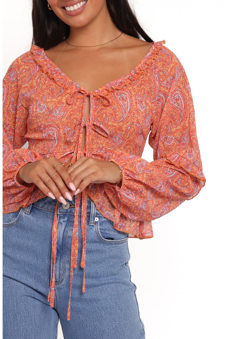 Isolt Paisley Print Tie Front Shirt, Alternate, color, ORANGE PAISLEY