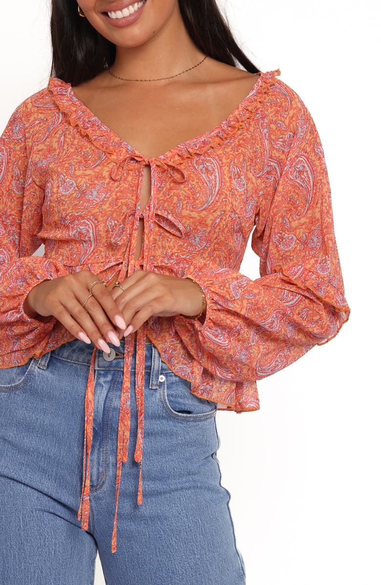 Petal & Pup Isolt Paisley Print Tie Front Shirt, Alternate, color, Orange Paisley
