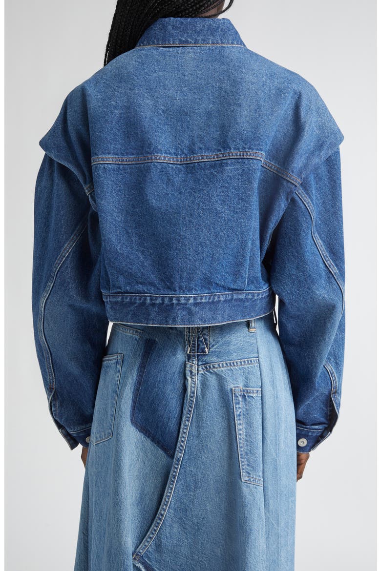 Power Shoulder Denim Crop Jacket, Alternate, color, INDIGO