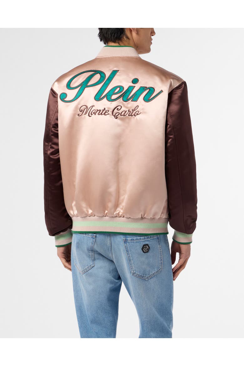 Shiny Satin College Bomber Signature Monte Carlo Men, Alternate, color, beige