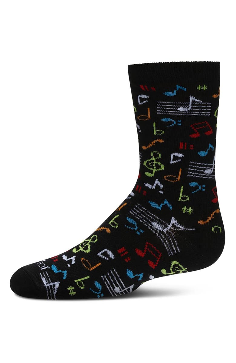 MeMoi Kids' Musical Notes Crew Socks, Main, color, Black