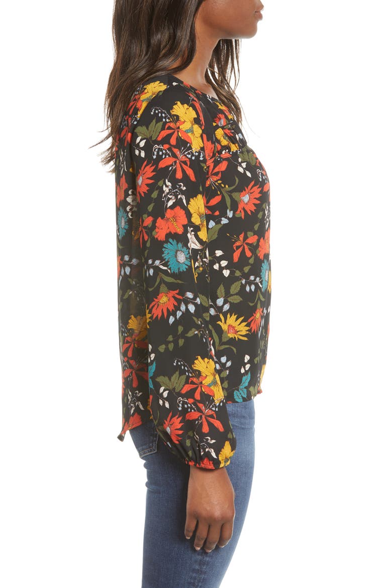 Gibson Print Ruched Long Sleeve Blouse, Alternate, color, BLACK MULTI FLORAL