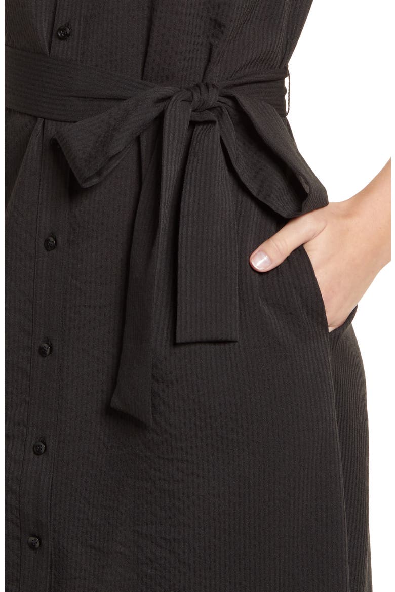 Textured Tie Waist Shirtdress, Alternate, color, BLACK