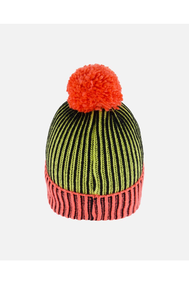 Girl's Knit Hat Black, Lime And Coral, Alternate, color, Vertical Stripes