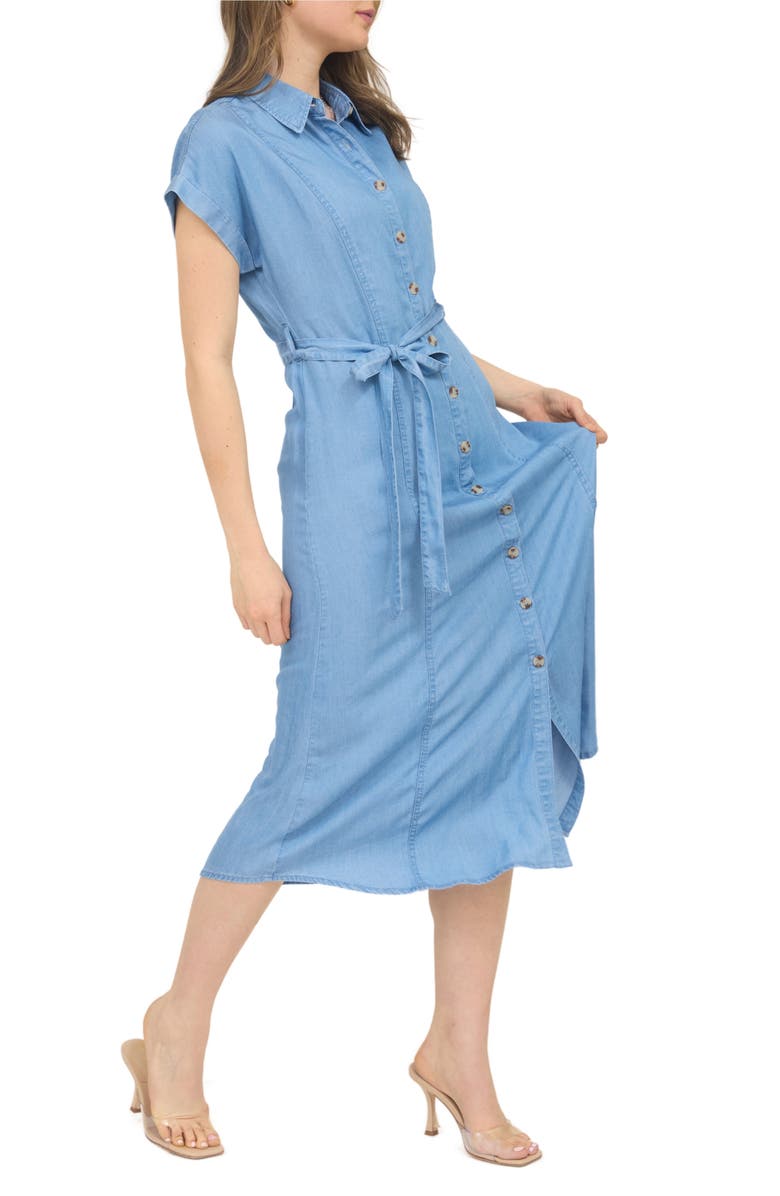 AUGUST SKY Chambray Button Front Dress, Alternate, color, Chambray