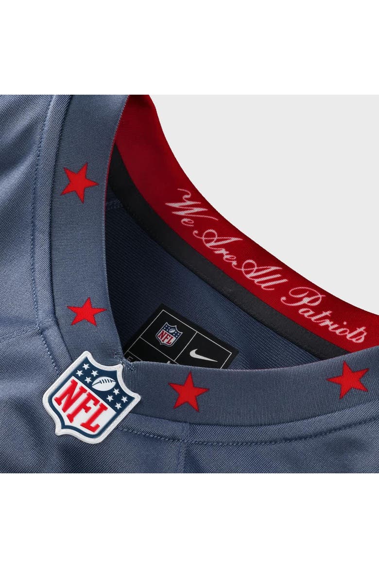 Men's Nike Drake Maye Storm Blue New England Patriots 2025 Rivalries Collection Game Jersey, Alternate, color, Blue