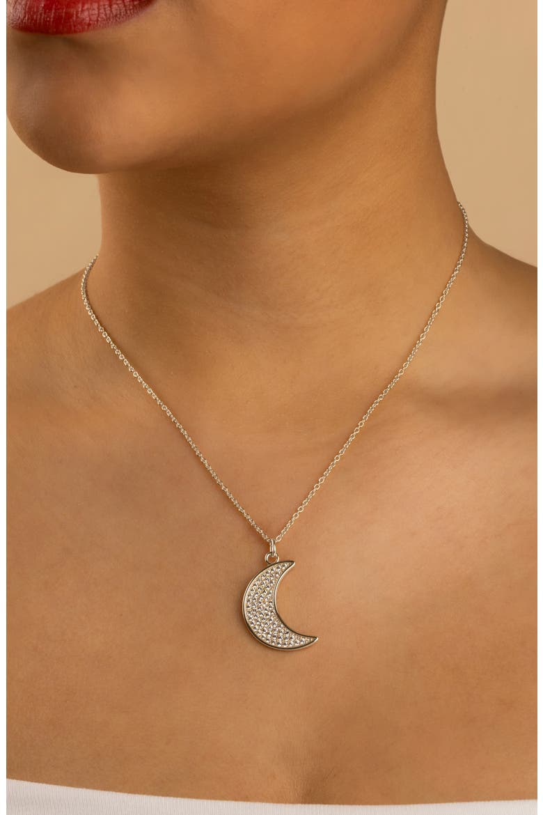 Pav Cubic Zirconia Crescent Moon Pendant Necklace, Alternate, color, SILVER