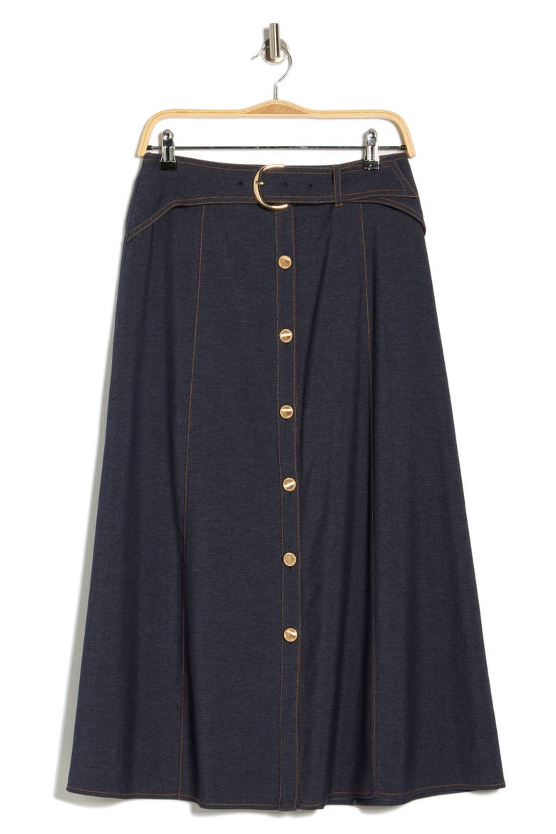 Belted Button Down Midi Skirt, Alternate, color, INDIGO BLUE