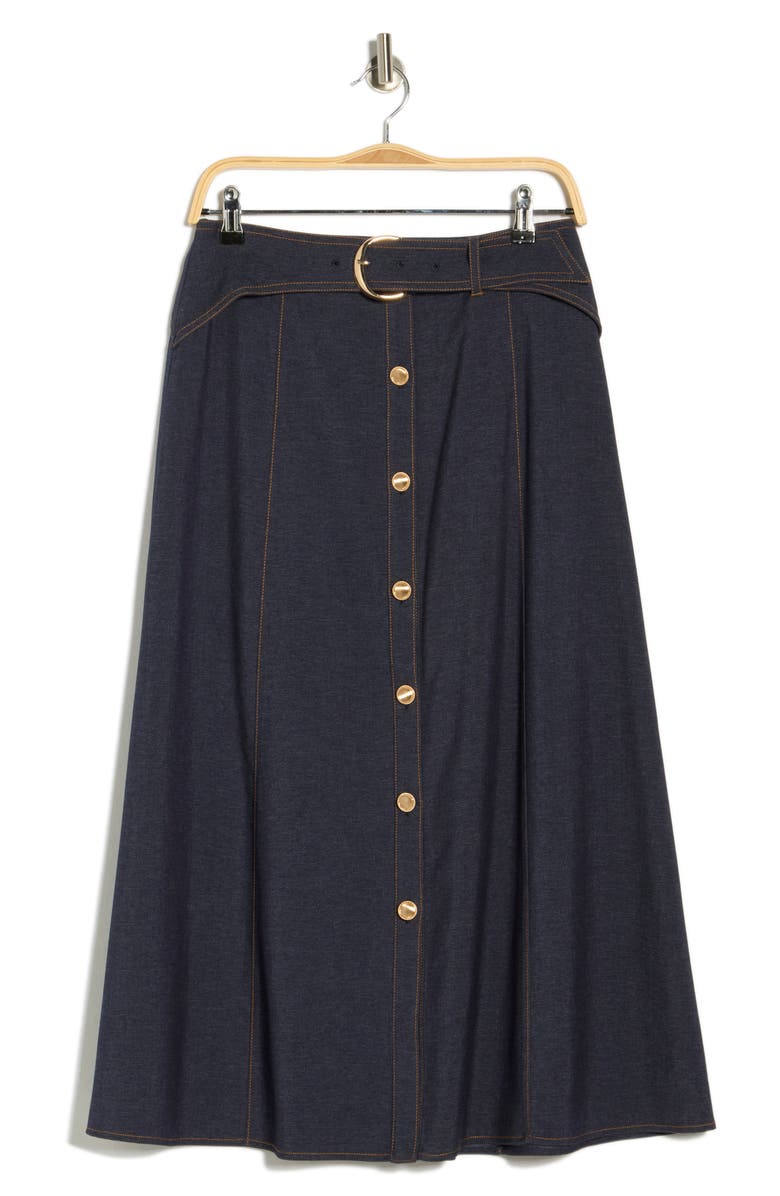 Gemma + Jane Belted Button Down Midi Skirt, Alternate, color, Indigo Blue