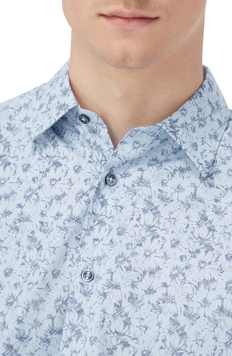 Bugatchi Julian Shaped Fit Print Button-Up Shirt, Alternate, color, Sky