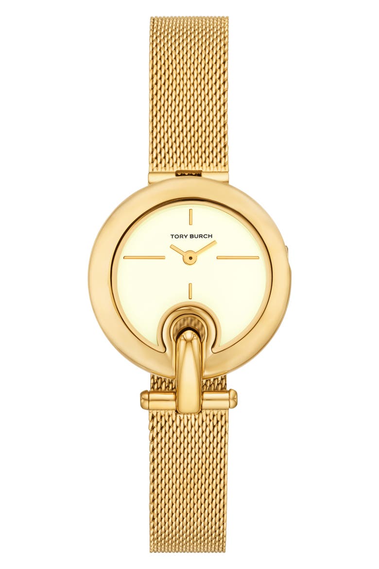 The Small Pierced Mesh Strap Watch, 30mm, Main, color, GOLD