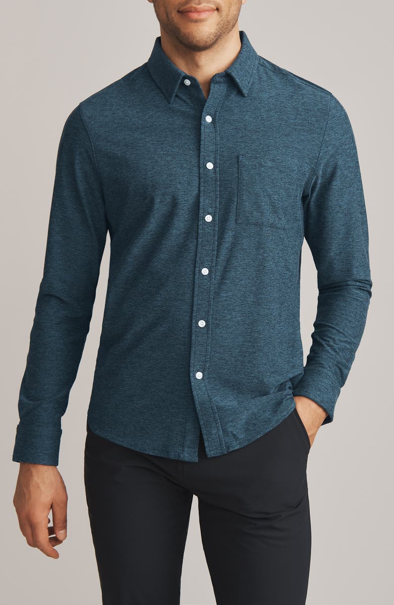 Rhone WFH Knit Button-Up Shirt, Main, color, Dk Teal/ Blk Heather