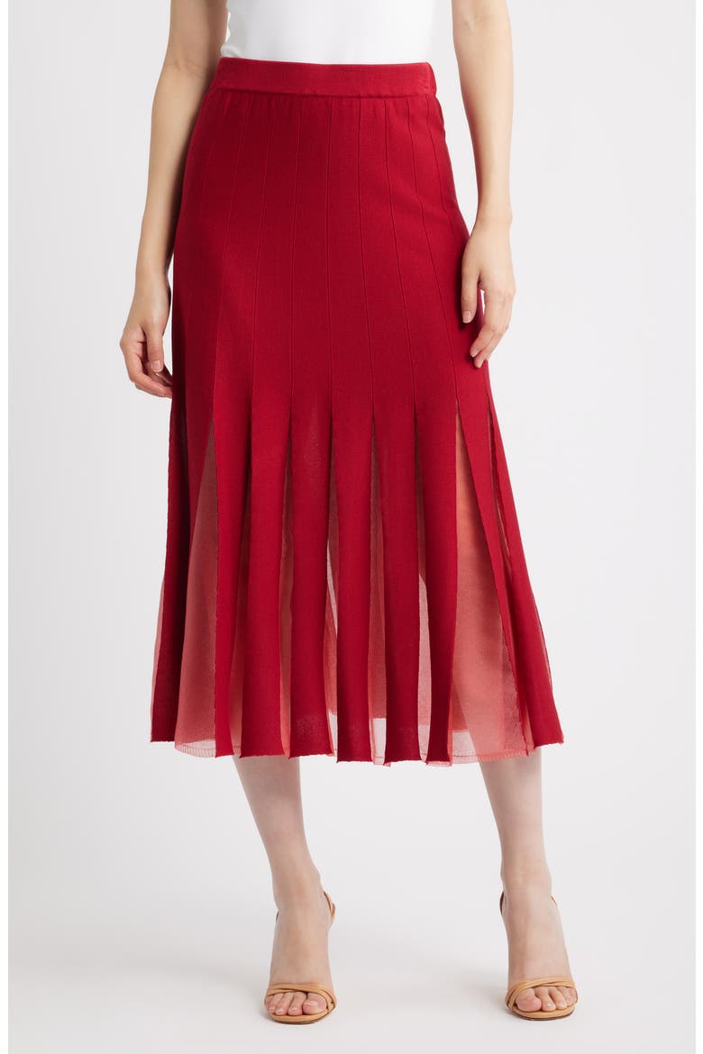 Sheer Panel A-Line Midi Skirt, Main, color, SCARLET RED