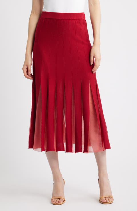 Sheer Panel A-Line Midi Skirt