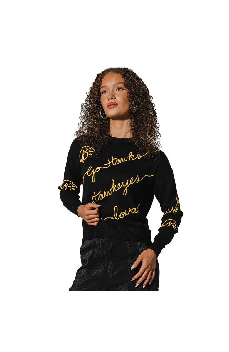 KADYLUXE Women's Black Iowa Hawkeyes Love Note Embroidered Pullover Sweater, Alternate, color, 